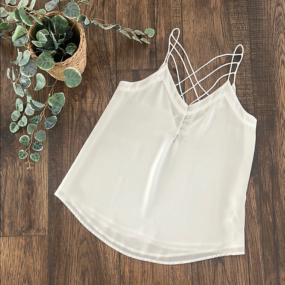Naked Zebra Button Front Strappy Back Cami Blouse in White